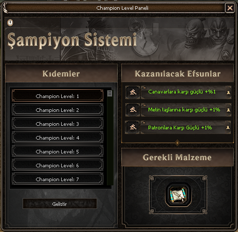 Şampiyon Level Sistemi